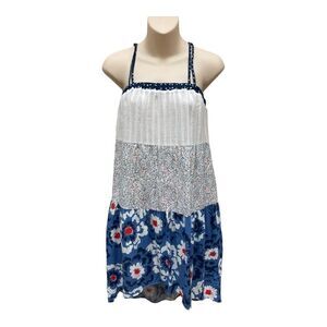 Quicksilver High Low Blue White Floral Sundress Spaghetti Straps Size XS Beach